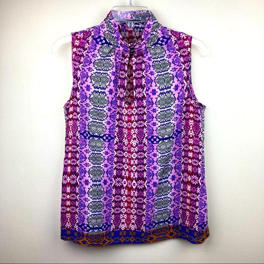 Nanette Lepore silk key hole vibrant print sleeveless top size small